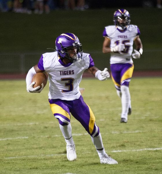 Lemoore's Kobe Green with a key interception in the game.